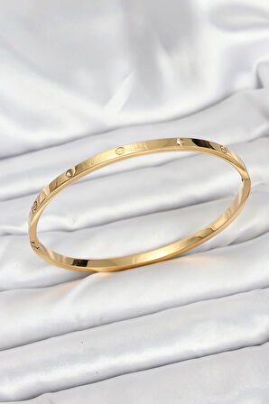 Dodes Dodes 316L Çelik Gold Renk Zirkon Taşlı 65 mm İnce Kadın Kelepçe Bileklik TG27BB7914