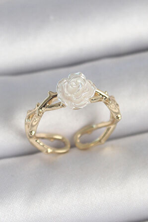 Dodes Dodes Pirinç Gold Renk Beyaz Gül Model Ayarlanabilir Kadın Yüzük TG27BYK3731