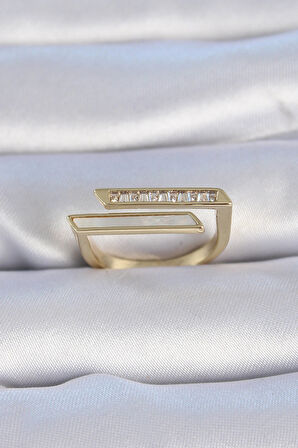 Dodes Dodes Pirinç Gold Renk Zirkon Taşlı Beyaz Sedef Detay Kadın Yüzük TG27BYK3348