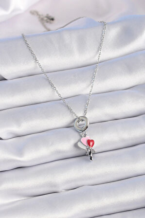 Dodes Dodes 316L Çelik Gümüş Renk Renkli Kalp Figür Charm Model Kadın Kolye TG27BKO9319