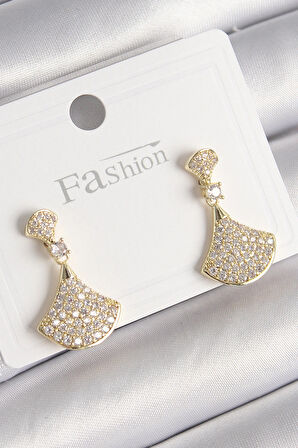 Dodes Dodes Pirinç Gold Renk Zirkon Taşlı Motif Model Kadın Küpe TG27BKP9778