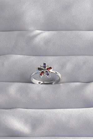 Dodes Dodes Pirinç Gümüş Renk Renkli Zirkon Taşlı Ayarlamalı Yüzük TG27BYK3270