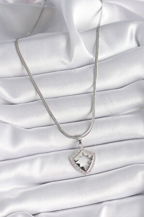 Dodes Dodes 316L Çelik Gümüş Renk İtalyan Zincir Zirkon Taşlı Kutup Yıldızı İşleme Model Kadın Kolye TG27BKO9535