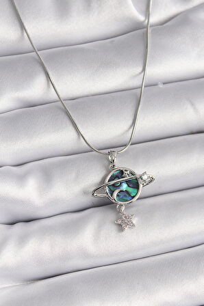 Dodes Dodes 316L Çelik Gümüş Renk Zincir Zirkon Taşlı Gezegen Model Kadın Kolye TG27BKO9478