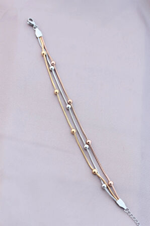 Dodes Dodes 316L Kararmaz Çelik Gümüş Renk Top Zincirli Kadın Bileklik TG27BB4172