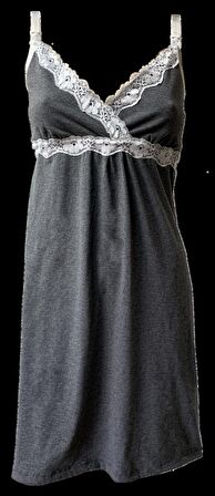 Antrasit Dantel Detaylı Lohusa Emzirme Gecelik