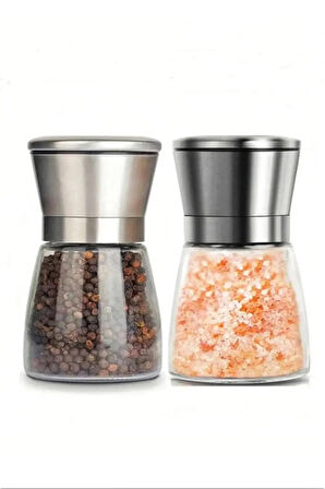  1 Adet Cam Gövdeli Paslanmaz Çelik Kapaklı Tuz Karabiber Değirmeni Tuz Karabiber Öğütücü