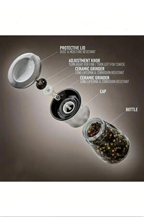  1 Adet Cam Gövdeli Paslanmaz Çelik Kapaklı Tuz Karabiber Değirmeni Tuz Karabiber Öğütücü