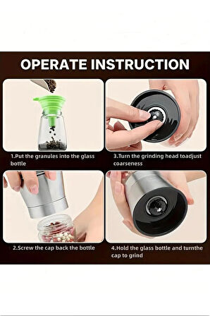  1 Adet Cam Gövdeli Paslanmaz Çelik Kapaklı Tuz Karabiber Değirmeni Tuz Karabiber Öğütücü