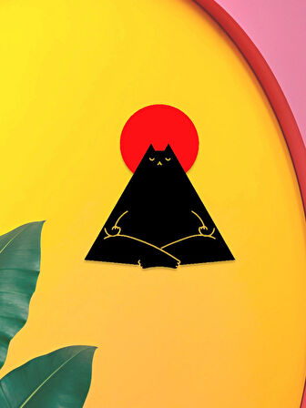 Meditasyon Yapan Kedi Duvar Dekoru - Yoga Yapan Siyah Kedi - Bioplastik