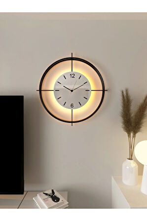 Çiftçember - Siyah- Beyaz Göbek - Büyük Boy (55X55CM) - Pilli Led - Metal Duvar Saati