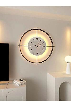 Xxl (65X65CM) - Çiftçember - Siyah -beyaz Göbek - Pilli Led- Modern Metal Duvar Saati