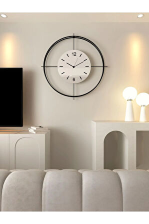Xxl (65X65CM) - Çiftçember - Siyah -beyaz Göbek - Pilli Led- Modern Metal Duvar Saati
