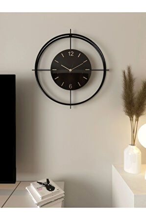 Büyük Boy(55*55 CM) Siyah Göbek Siyah Deluxe Ledli(PİLLİ) - Modern Dekoratif Metal Duvar Saati
