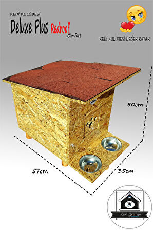 Kedigram Kedi Kulübesi Su Geçirmez Tek Katlı Açılır Kapaklı Kedi Evi Açık Kahverengi - Kırmızı 