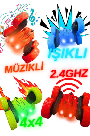 Uzaktan Kumandalı Işıklı Şarjlı 2.4 Ghz Müzikli Demolu Kırılmaz Akrobat Araba
