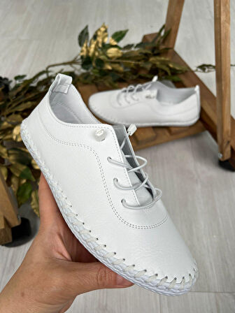 Derinyus %100 Hakiki Deri Çarık - Beyaz