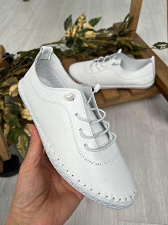 Derinyus %100 Hakiki Deri Çarık - Beyaz