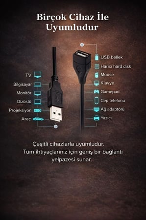 3in1 5 Metre Usb Uzatma + 3 Metre Usb Uzatma + 1.5 Metre Usb Uzatma High Speed Usb 2.0 Gerçek Kablo