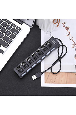 Yeni 2025 7 Port Usb Çoklayıcı Hub Anahtarlı Aç/kapa Düğmeli Işıklı Usebe Çoğaltıcı Tak Çalıştır