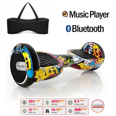 Elektrikli Kaykay Hoverboard Bluetooth Hoparlörlü 6.5 İnç Grafiti D01 - Çanta Hediye
