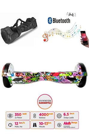 Elektrikli Kaykay Hoverboard Bluetooth Hoparlörlü 6.5 İnç Grafiti D04 - Çanta Hediye