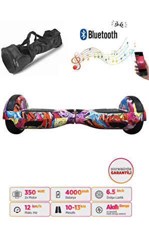 Elektrikli Kaykay Hoverboard Bluetooth Hoparlörlü 6.5 İnç Grafiti D16 - Çanta Hediye