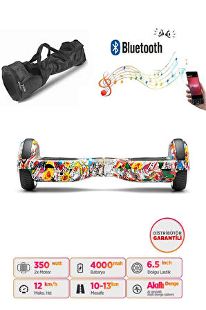 Elektrikli Kaykay Hoverboard Bluetooth Hoparlörlü 6.5 İnç Grafiti D19 - Çanta Hediye