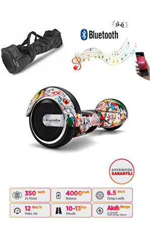 Elektrikli Kaykay Hoverboard Bluetooth Hoparlörlü 6.5 İnç Grafiti D19 - Çanta Hediye