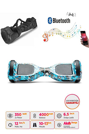 Elektrikli Kaykay Hoverboard Bluetooth Hoparlörlü 6.5 İnç Grafiti D20 - Çanta Hediye