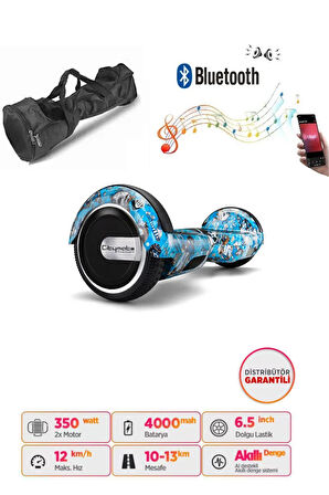 Elektrikli Kaykay Hoverboard Bluetooth Hoparlörlü 6.5 İnç Grafiti D20 - Çanta Hediye