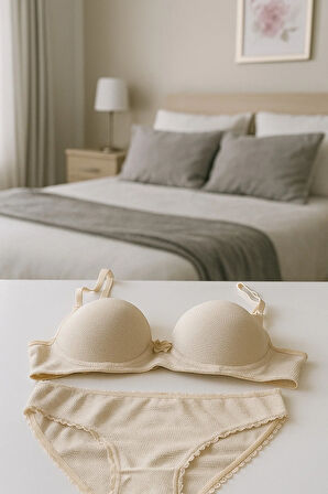 Desenli İthal Kaliteli Kumaş Dolgulu Destekli Sütyen Külot Takım