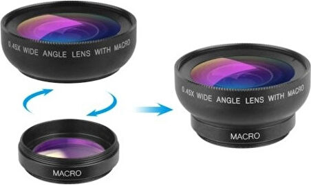 37MM 0.45X Geniş Açı Lens + Makro Lens 2'si 1 Arada Cep Telefonu Lens Kiti