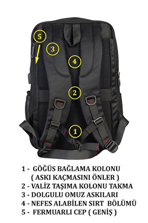 DİAS-AVM  Laptop-Notebook Uyumlu Sırt Çantası 14 inç 15,6 inç Usb Girişli Darbeye Dayanıklı Körüklü