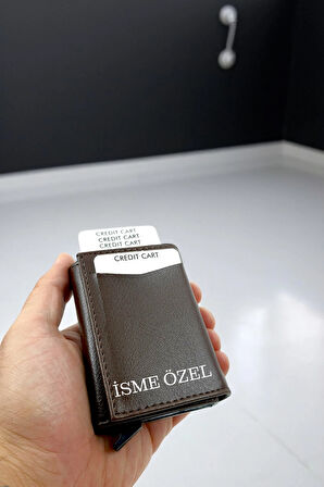 İsme Özel Kahverengi Mekanizmalı Kartlık Kişiye Özel Mekanizmalı Cüzdan Hediyelik