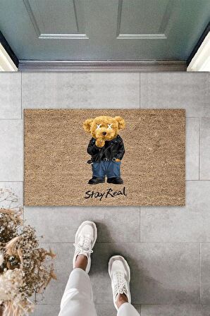 Bej Kapı Önü Paspası Stay Real Ayıcık Desen  K-3331