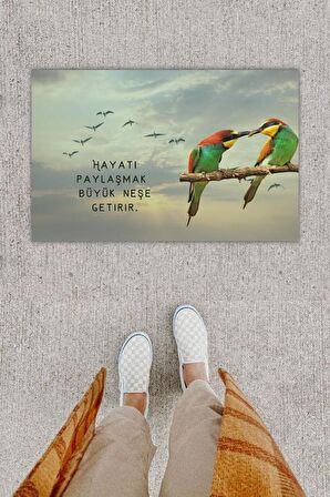 Dijital Baskı Dekoratif Tropikal Kuş Gri Kapı Önü Paspası K-1222