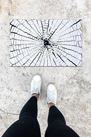 Dijital Baskı Beyaz Kırık Cam Desen Kapı Önü Paspası K-1046