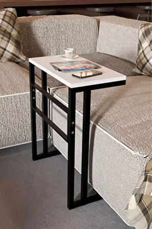 C Sehpa – Metal Ayaklı Yan Sehpa, Koltuk Kenarı Servis Sehpası, Laptop ve Kahve Masası (56x30x65 cm)
