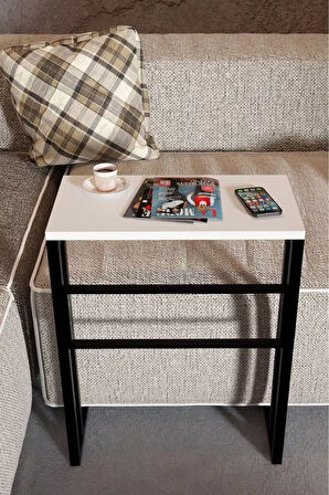 C Sehpa – Metal Ayaklı Yan Sehpa, Koltuk Kenarı Servis Sehpası, Laptop ve Kahve Masası (56x30x65 cm)