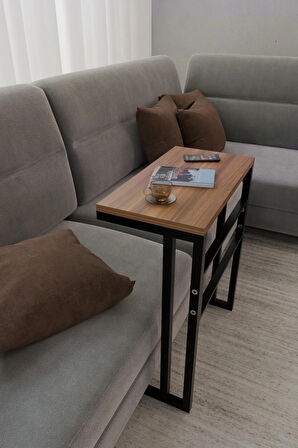 C Sehpa – Metal Ayaklı Yan Sehpa, Koltuk Kenarı Servis Sehpası, Laptop ve Kahve Masası (56x30x65 cm)