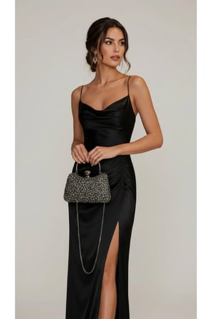 Işıltılı Taşlı Kadın Abiye Çanta Kristal Kilit Detaylı Clutch Portföy Zincir Askılı