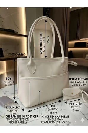 Kadın Tote Shopper Çanta Kontrast Dikiş Ön Cep ve Cüzdan Detaylı Geniş Hacimli Casual Günlük Omuz Çantası