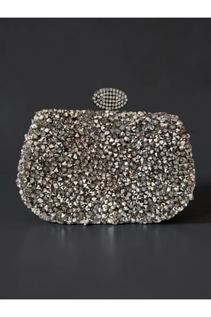 Kadın Kristal Taşlı Abiye Çanta Clutch Portföy Zincir Askılı Parlak Gece Davet Düğün Nişan Çantası (Gümüş - Siyah - Antrasit)