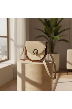 Premium Kilit Detaylı Kadın Çapraz Askılı Günlük Çanta Krem Taba & Minimal Tasarım Kadın Omuz Çantası Vintage Saddle Kadın Omuz ve Çapraz Askılı Çanta