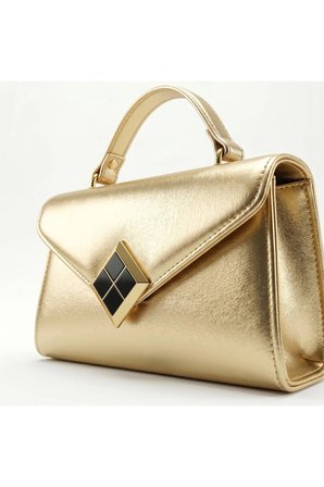 Kadın Gold Mini Omuz Çantası Geometrik Tokalı Kapaklı El Çantası Abiye Davet Gece Çantası