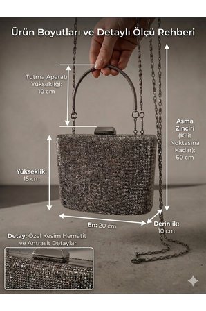 Kadın Taşlı Abiye Clutch Portföy Çanta - Zincir Askılı Şık Davet ve Düğün Nişan Gece Çantası