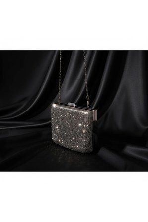 Kadın Taşlı Abiye Clutch Portföy Çanta - Zincir Askılı Şık Davet ve Düğün Nişan Gece Çantası
