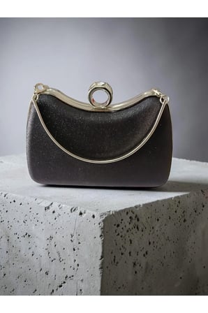 Kadın Işıltılı Kumaş Abiye Çanta Clutch Portföy Ring Kilitli Düğün Nişan Gece Davet Çantası