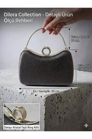 Kadın Işıltılı Kumaş Abiye Çanta Clutch Portföy Ring Kilitli Düğün Nişan Gece Davet Çantası
